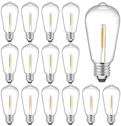 E17 LED Bulb ST40 Vintage Filament Bulb 1W Shatterproof LED Replacement Bulb Waterproof Clear Plastic E17/C9 Intermediate Base Warm White Edison Light Bulb for Indoor Outdoor String Light, 15 Pack