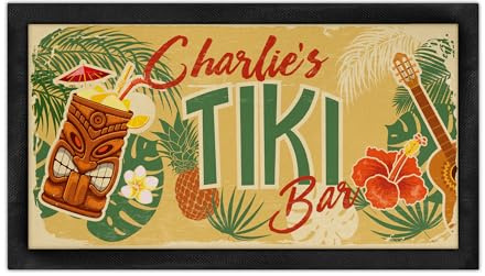 Shopagift Personalised Tiki Bar Bar Runner Mat Gift Any Name for Garden Home Man Cave Pub Tiki Beer Bar