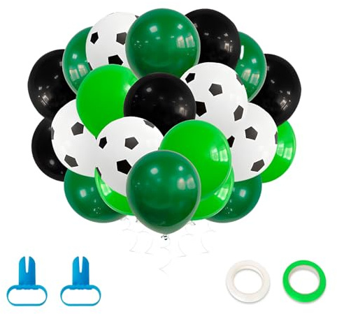 VINEST 40 Stück Fussball Luftballon, Latex Fussball Deko Geburtstag Ballons, Fußball Luftballons Geburtstag, Fussball Geburtstag Deko mit 2 Ballon Girlande Streifen, für Jungen und Mädchen