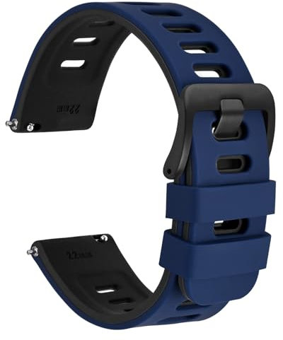 WOCCI 22mm Bicolor Watch Strap, Silicone Rubber, Quick Release Replacement Band for Men and Women, Black Stainless Steel Buckle (Blue-Black)