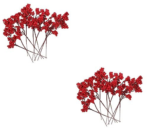 TOPBATHY 20 STK Künstliche Beeren Rote Verzierungen Stechpalme Beerenstiele Zweige Der Stechpalme Strauß Roter Dekoration Mit zweigen Künstlicher Zweig Plastik