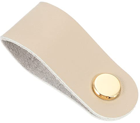 BELLIFFY 2pcs Leather Cable Organizer Cord Ties Gold Metal Heads 12mm, Reusable Wire Management Straps for Drawer, Desk and Phone Cable Storage, Light Grey for Home and Office Use
