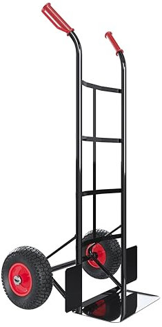 Carrello A Mano Portapacchi Portata Max 200 Kg In Acciaio Tubolare Con Ruote Pneumatiche Rinforzate Trasporto Pacchi Grandi Portasacchi Portacasse 45 x 50.5 x 116 Cm (Nero)