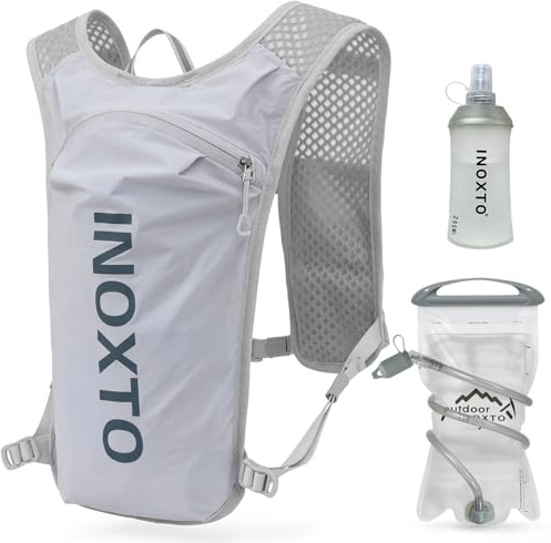 INOXTO 5 l leichter Trinkrucksack, geeignet für Outdoor-Wandern, Cross-Country, Marathon, Wettbewerb, Radsport, Bergsteigen Trinkweste, Rucksack, Männer und Frauen (Grau 2024)
