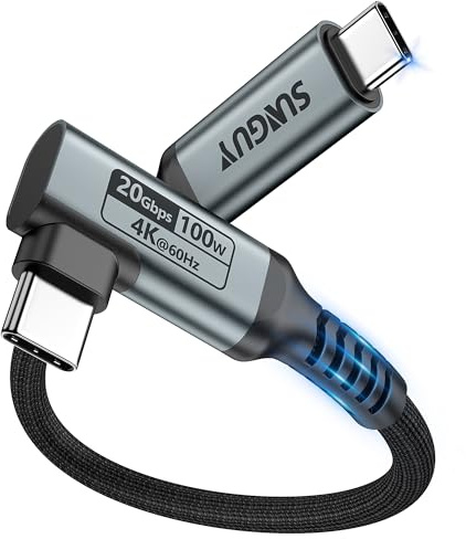 SUNGUY Cavo USB Type-C, 0.3Metri 20Gbps 100W Cavo USB Type C Ricarica Rapida 90 Gradi, 4K@60Hz Cavo USB C USB C per iPhone 16/15 Pro Max, Android Auto, Laptop, Cellulare, Monitor, SSD,Disco rigido