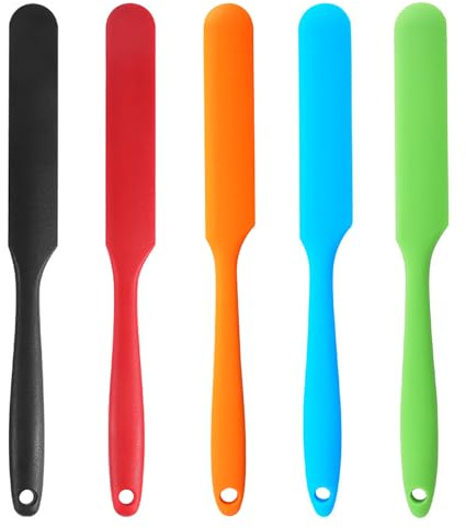 【5 Pack】Silicone Jar Spatula, Long Handle Jar Scraper Spurtle, Sourdough Spatula, Non-Stick Heat Resistant Cake Cream Spatulas Set, Small Spatulas for Kitchen Use