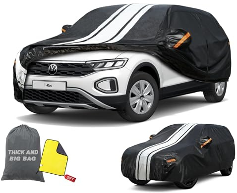 Cowtcver Autoabdeckung Wasserdicht für Volkswagen T-ROC 2017-2026 | 10 Schichten Vollgarage Autoplane Atmungsaktiv für Sonne Staub Schutz, Abdeckplane mit Reißverschluss und Baumwollfutter.
