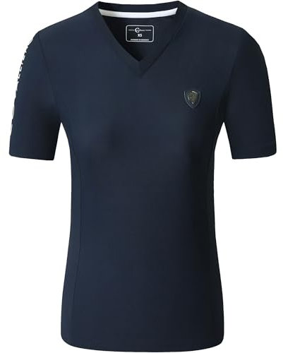 Covalliero - Damen T-Shirt – Kurzarmshirt mit V-Ausschnitt – Reitshirt aus Piquéstoff – atmungsaktiv & taillierter Schnitt – Sport Shirt – Reitbekleidung in Dark Navy – Größe S