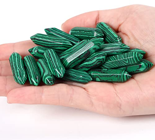 20 grüne Malachit-Kristalle, Heilkristallpunkte, große Edelsteine, sechseckig, poliert, natürlicher Reiki-Stein für Energieausgleich, Meditation, Hexerei, Geschenke