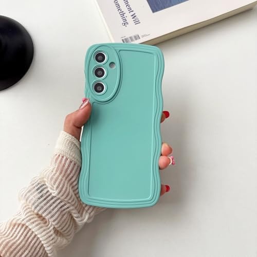 UEEBAI Wave Frame Case for Samsung Galaxy A36 5G, Cute Wave Frame Slim Fit Shockproof Phone Bumper Cover Soft Pretty Curly Wavy Case Anti-Scratch TPU Case - Mint Green