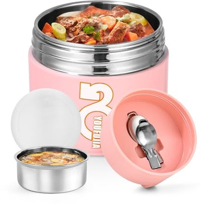Bixury Thermos per Alimenti Caldi, 1300ml Contenitore Termico per Alimenti Caldi con Cucchiaio Pieghevole (B)