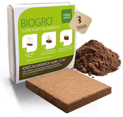 BioGro Kokoserde Quellbeutel gepresst 3 Stück (9 Liter) – 100% torffreie Anzuchterde/Aussaaterde aus Kokosfasern für Pflanzen – Blumenerde für Zimmerpflanzen & Hochbeete – Direkt vom Hersteller