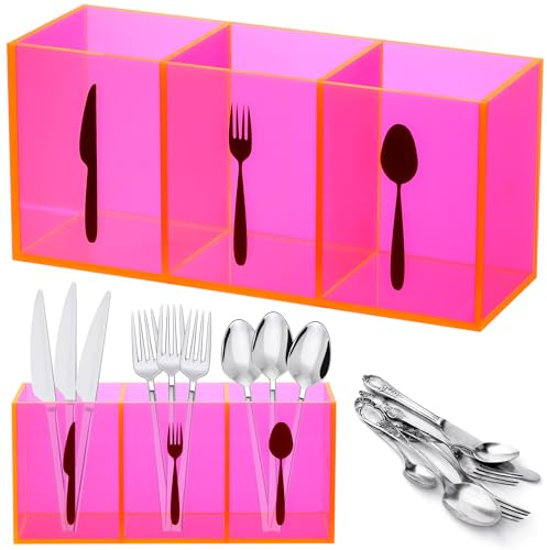Suzile Acrylic Cutlery Storage Organizer Bin Silverware Caddy Countertop Knife Spoon and Fork Holder Kitchen 3 Section Tableware Storage Box for Cabinet Indoor Home Flatware Dining Room(Pink,M) | Acrylic, 3 Divided, countertop & Cabinet, utensil Flatware Holder, kitchen Storage, multi-tableware