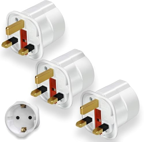 3 Pack European to UK Plug Adaptor, EU to UK Plug Adapter with 13A Fuse, European to uk plug Adapter 2 Pin Plug Adaptor to 3 Pin for Travel, Electronics & Devices (Not for Shavers or Toothbrushes)