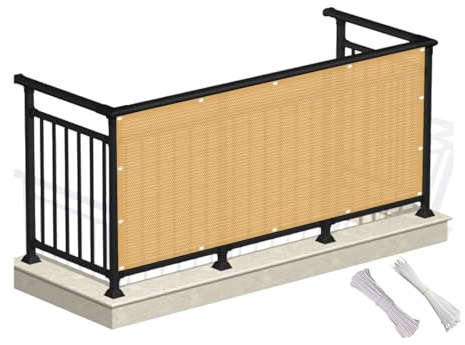 Jardín Protección De Privacidad 50 x 320 cm Protección Viento y Los Rayos UV,Pantalla De Privacidad para Balcón Malla Ocultacion con Ataduras De Cables para Balcones,Jardines,Terrazas, Amarillo Arena