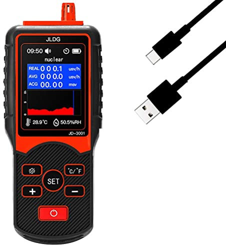 Nuklearer Strahlungsdetektor, Geigerzähler mit Temperatur- & Feuchtigkeitssensor, 0,1μSv/h-9,99mSv/h Messbereich, Tragbares Dosimeter, Datenexport, Einstellbare Alarme,