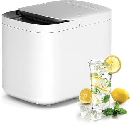 SAIYERUS Máquina de Hielo de Encimera - Máquina de Hielo Eléctrica de 2 L, 9 Cubitos Listos en 6 Minutos, 15 Kg/24 H, Autolimpiable, con Bandeja y Cuchara, Cubitos de Hielo Transparentes y Grandes