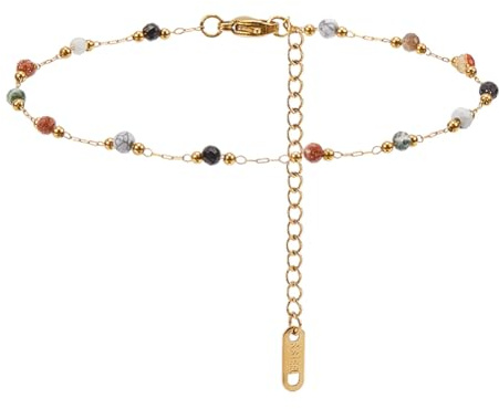 CABODYALS Bracelet de Cheville Chakra Acier Inoxydable 316L Doré Bracelets Perles Coloré Boho Style en Or Chaine Pied Cristal Réglable Imperméable pour Femme Bijoux Été Plage Cadeau d'anniversaire