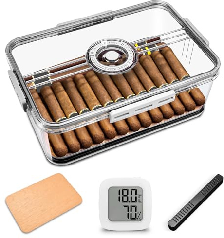 CIGARLOONG Humidor Zigarren mit Hygrometer und Befeuchter Zedernholz & PP, Transparente humidor zigarren box für 60 Zigarren (Mittel)