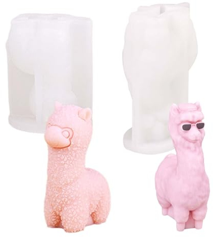 Molde de silicona Gießform Alpaka 2 piezas 3D forma de vela de silicona, moldes de silicona formas para fundir animales 3D, molde de silicona de alpaca para fundir, para velas de cera de soja, yeso