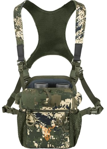 Pirscher Gear Bino Harness (Optimax 2S) - Fernglastasche/Brusttasche für Jagd, Tragesystem Camo, geräuschlos, modular, Molle