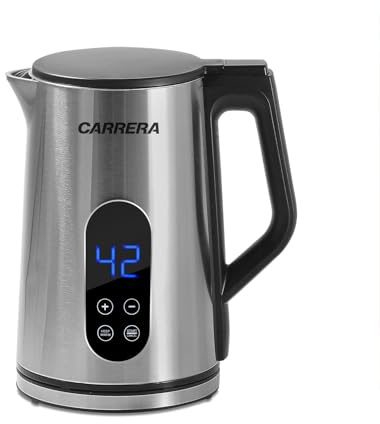 CARRERA Bollitore elettrico [con indicatore di temperatura] Volume di riempimento 1,7 l – 2200 W – Bollitore in acciaio inox – Kettle – Regolazione della temperatura – Funzione di mantenimento del