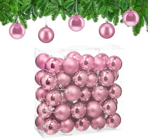 Relaxdays Palline di Natale, Set da 50 Palle Albero, Addobbi Natalizi, ∅ 6 cm, Sfere in Plastica Lucida e Opaca, Rosa