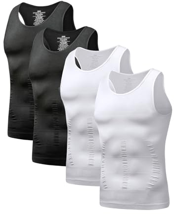 Arjen Kroos Compression Vest for Men Slimming Body Shaper Undershirts Tight Shapewear Workout Tank Tops Black/White-M