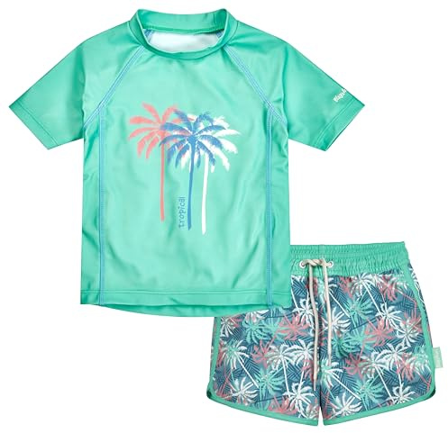 Playshoes Set di Protezioni eritematiche da Bambina in Due Pezzi, Palme turchesi, 134/140 cm