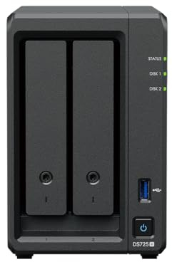 Synology DS725+ 16TB (Synology HAT3310-8T) 2 Bay Plus Serie mit Ryzen R1600, 4GB Ram (32GB max), 1x 2.5GbE, 1x 1GbE, 2X M.2 NVMe Steckplätze.DX525 Erweiterung über Type-C verfügbar