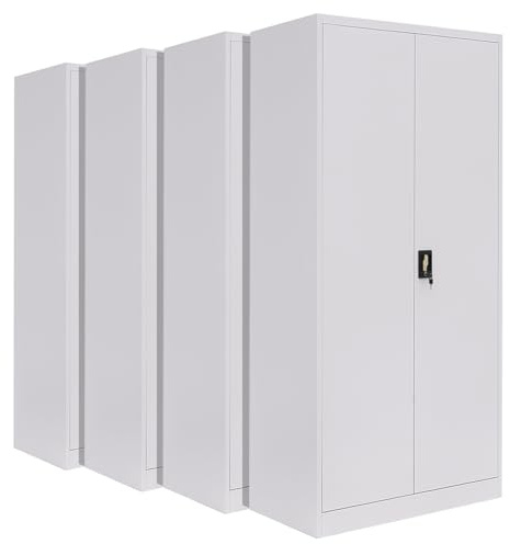 LagerZwei 4-Pack Mehrzweckschrank 185x90x40cm I Weiß I Metallschrank | 4 Fachböden I Aktenschrank I Abschließbar I Robuster Allzweckschrank als Werkstattschrank & Büroschrank I Stahlschrank