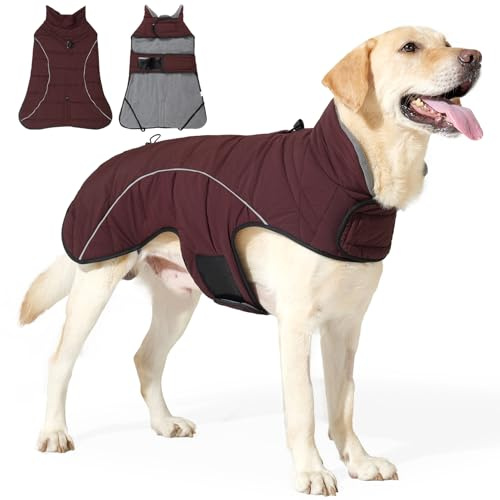 PAWIVID Wasserdichter Hundemantel mit Fleecefutter, Reflektierend, D-Ring Hundejacke Warme Winterjacke für Kleine Mittlere Große Hunde, Outdoor, Camping, Spazierengehen, Regenmantel (Rot, M)