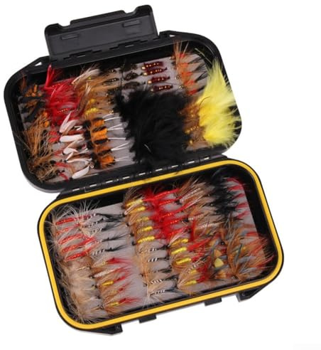 Yhenlovtt Fliegenfischhaken-Sortiment-Set mit Feder und Karbonstahlhaken für Forellen- und Barschangeln in Süß- und Salzwasser (120 Stück geeignet)