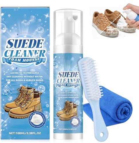 COLEESON Suede Cleaner Kit 200ml for Shoes and Trainers, No Rinse Foam White Trainer Cleaner with Brush and Microfibre Towel, Suede Trainer Cleaner for Nubuck, Leather, Canvas and Knit (B)
