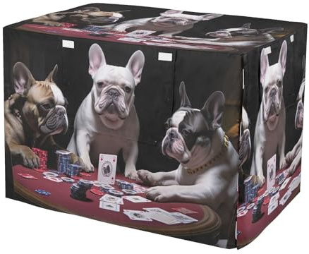 Franskt bulldogg spel roligt husdjur kennel skydd med nätfönster hållbar hundlåda skydd för tvådörrslådor stora