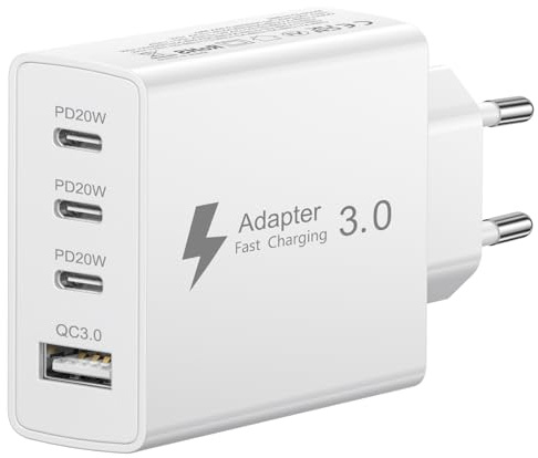 Caricatore USB C 50W, 4 Porto Presa USB C Alimentatore Caricatore USB Multiplo con PD&QC3.0, Adattatore Tipo C Spina Caricabatterie Rapido per iPhone 17 16 15 14 13 12 11 XR, iPad, Samsung S25 S24 S23
