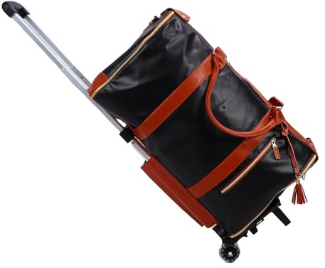 Generic Sac de Voyage 40L, Sac de Rangement pour Vêtements étanche, Gain de Place, avec Chariot Détachable pour Courts Voyages, Poignée en Cuir (Noir Marron)