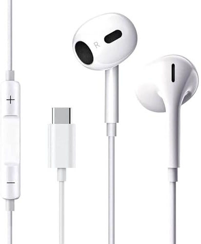 USB-C In-Ear Kopfhörer mit Kabel, Mikrofon & Fernbedienung, HiFi-Stereo Halb-In-Ear Headset – Plug-&-Play – kompatibel mit iPhone 15/16, iPad, MacBook, Samsung, Google Pixel & Android-Geräten