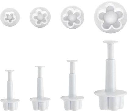 8Pcs White Flower Plunger Cookie Cutter DIY Blossom Flower Cake Fondant Mold Plastic Cake Decorating Tools Baking Accessories Cookie Cutters for Baking Plastic, Dessert and Candy Sculpting Tools