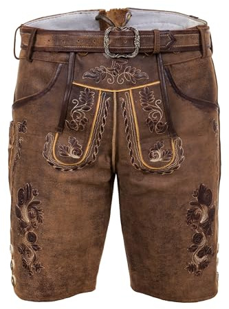 Edelnice Trachtenmode Bayerische Traditionelle Kurze Lederhose Thomas mit passendem Trachtengürtel Gr. 56