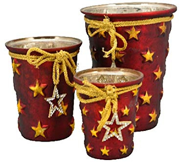EXNER Kerzenhalter Windlicht Teelichthalter Stern rot/Gold Glas Weihnachten Advent (klein)