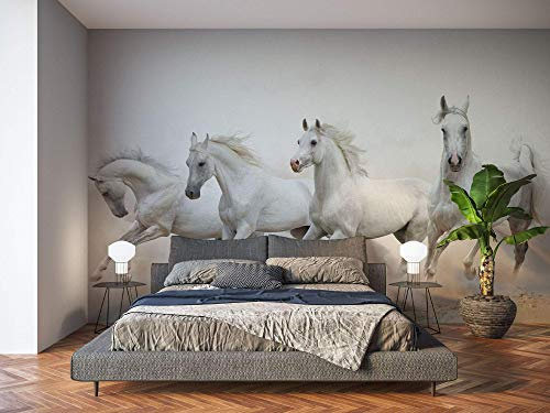 Oedim Fotomural Vinilo para Pared Caballos Blancos | Mural | Fotomural Vinilo Decorativo |350 x 250 cm | Decoración comedores, Salones, Habitaciones