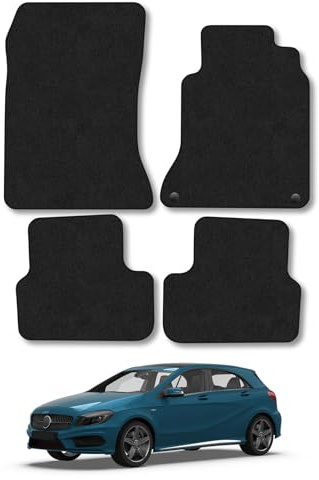 Mercedes A-Class (2012-2018) [W176] Car Mats Accessories Tailored Fit Carpet Floor Mats Non Slip Black Trim Full Coverage Compatible Accessory Front Rear Set Anti Slip Granulated Backing Clips