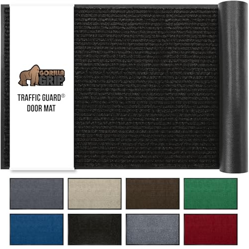 GORILLA GRIP Waterproof Traffic Guard Door Mat, 35x23, Heavy Duty Entryway Mats, Strong Backing Commercial Utility Rugs for Office Hallway, Garage Floor and Home, Low Profile Carpet Runner, Black