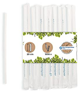 BIOZOYG Papier Trinkhalme 20 cm Strohhalm 5 mm Ø I Trinkhalm biologisch abbaubar I weiße Strohhalme einzeln verpackt I Party Trinkhalme für Cocktails I Papierstrohhalme vertikal gerollt 1500 Stück