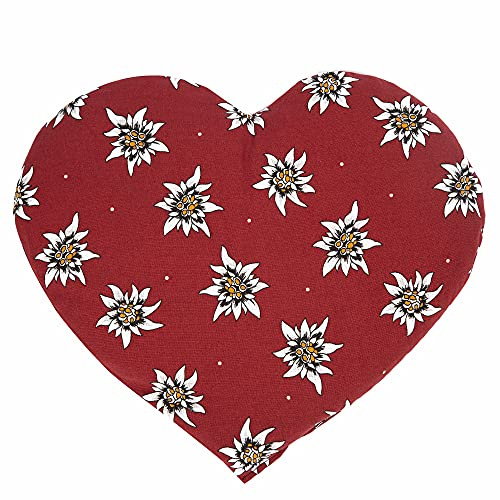 Cojín de huesos de cereza con forma de corazón, aprox. 30 x 25 cm, diseño de flor edelweiss