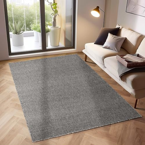 SIMPEX Teppich 120x170 cm Grau, Einfarbiger Kurzflor Schlingenteppich für Wohnzimmer, Schlafzimmer oder Essbereich, Modern, weich & pflegeleicht
