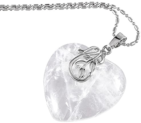 KYEYGWO Cristal de Roche Pendentifs Coeur en Cristal Reiki pour Femmes, Colliers en Feuille de Métal, Pendentifs en Pierres Précieuses, Amulette en Forme de Coeur de Bijoux d'amour