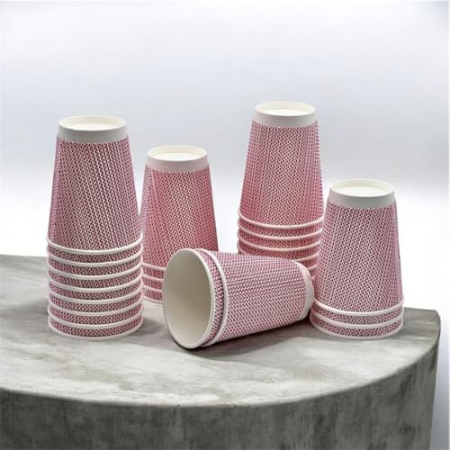 HOT BARGAINS 12oz Disposable Coffee Cups, 360ml Triple Layered Recyclable Paper Cups for hot and Cold Drinks, red and White Ripple Design, 500 Count