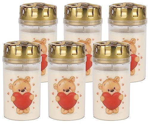 DecoLite: Grabkerzen Nr. 3 mit Sturmdeckel & Motiv Teddybär (6 Stück)